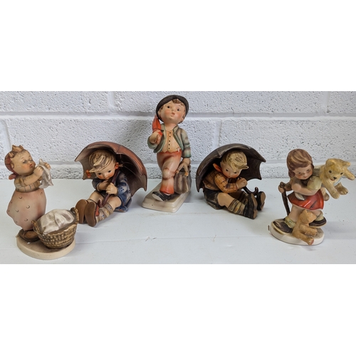 1140 - 5x Vintage West German Hummel Figurines - 1x 20cm Tall, 4x 13cm Tall