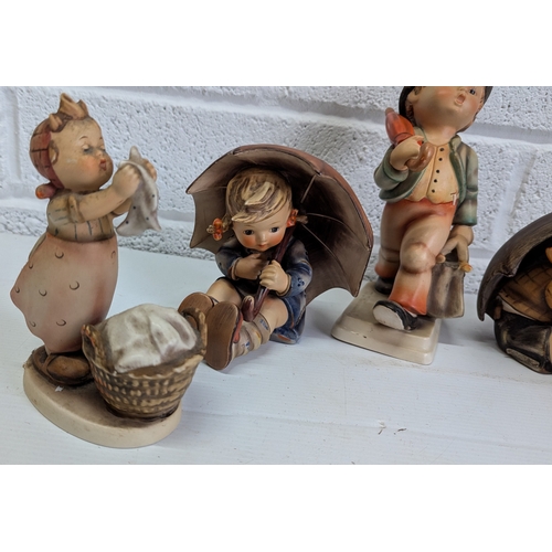 1140 - 5x Vintage West German Hummel Figurines - 1x 20cm Tall, 4x 13cm Tall