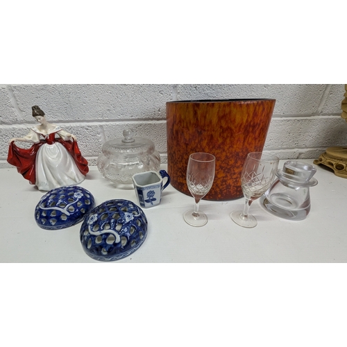 1143 - Mixed Ceramics & Glass Including A Large German Planter, Royal Doulton Sara Figure, Chinese Blue And... 