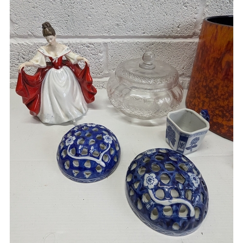 1143 - Mixed Ceramics & Glass Including A Large German Planter, Royal Doulton Sara Figure, Chinese Blue And... 