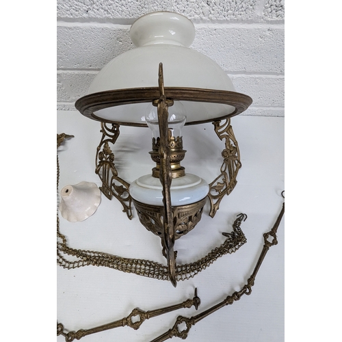 1145 - Antique Rise And Fall Oil Lamp With Shade, Chimney And All Fittings