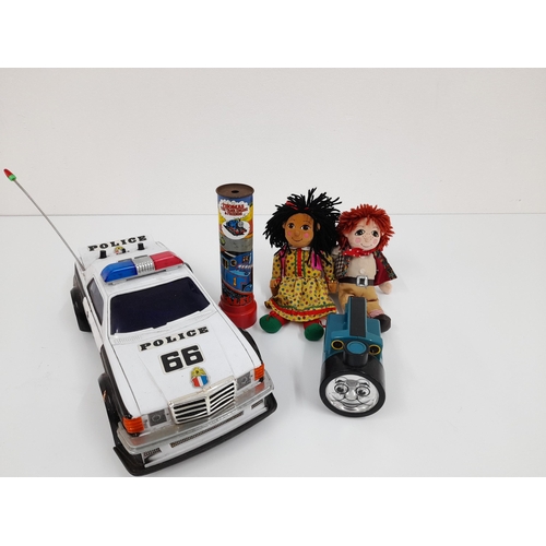 1093 - A Collection of Vintage Toys including Polyglas GT Police Car - Battery Powered, Rosie and Jim Fabri... 