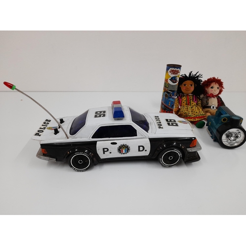 1093 - A Collection of Vintage Toys including Polyglas GT Police Car - Battery Powered, Rosie and Jim Fabri... 