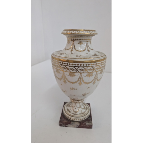 169 - Antique 18th Century Porcelain Flower Vase on Marble Base 30cm Tall from Base to Top.  Approx 20cm D... 