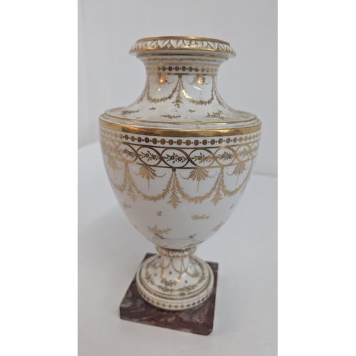 169 - Antique 18th Century Porcelain Flower Vase on Marble Base 30cm Tall from Base to Top.  Approx 20cm D... 