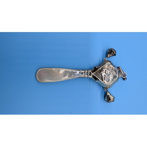 45 - A Hallmarked Silver and Mother of Pearl Handled Babies Rattle