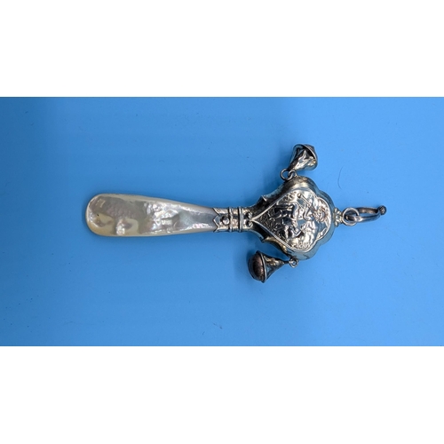 45 - A Hallmarked Silver and Mother of Pearl Handled Babies Rattle