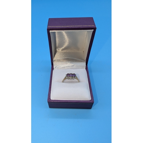 614 - An Amethyst and Diamond Trilogy Ring Size O/P