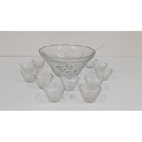 1104 - A Vintage Glass Punch Bowl Set with Plastic Ladle and 13 x Glasses