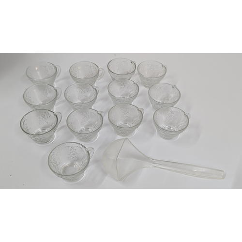 1104 - A Vintage Glass Punch Bowl Set with Plastic Ladle and 13 x Glasses