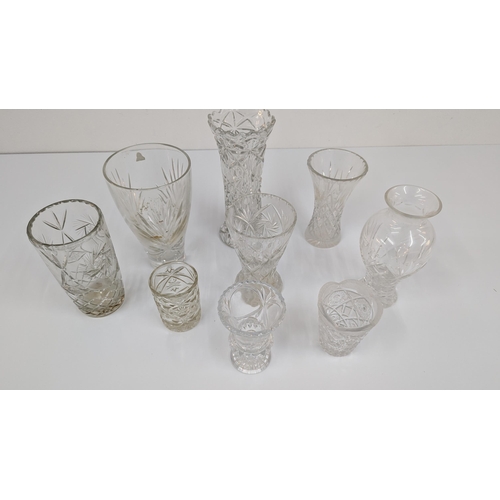 1106 - A Collection Of Cut Glass / Crystal Vases - Large / Small x9