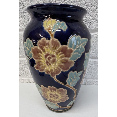 1012 - Large Blue Floral Vase - 30 x 18cm