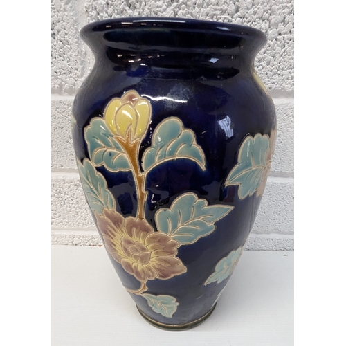 1012 - Large Blue Floral Vase - 30 x 18cm