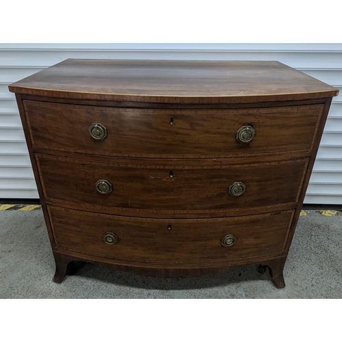 1322 - Regency Inlaid Bow Fronted 3 Drawer Chest - 82 x 93 x 52cm