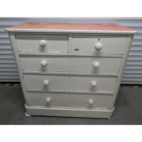 1333 - White Painted 5 Drawer Chest With Fablon Top - 103 x 107 x 50cm