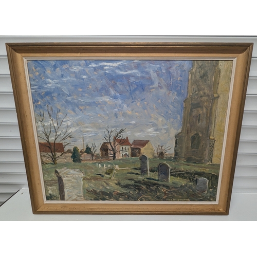 1273 - Oil On Board Of 'Morston Churchyard Norfolk' - D. R. MacGregor - 81 x 101cm In Frame