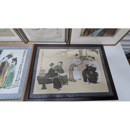 1279 - Selection Of Chinese Pictures & Prints - 5 In Total - 1 Picture Has Cracked Glass