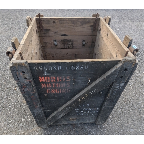 1495 - Large Heavy Wooden Crate With Lifting Rings - Morris Motors Engine Printed On Side - No Lid - 78 x 9... 