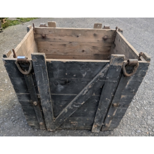 1495 - Large Heavy Wooden Crate With Lifting Rings - Morris Motors Engine Printed On Side - No Lid - 78 x 9... 