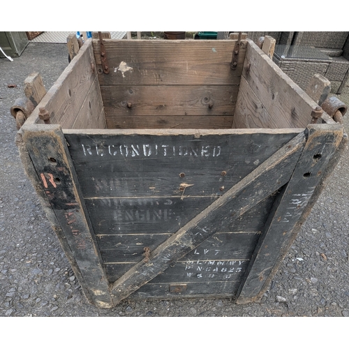 1495 - Large Heavy Wooden Crate With Lifting Rings - Morris Motors Engine Printed On Side - No Lid - 78 x 9... 