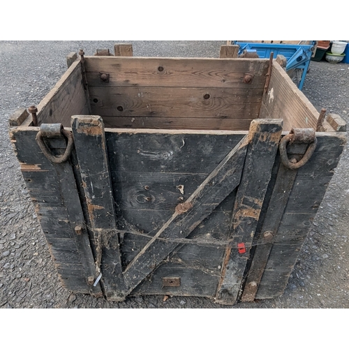 1495 - Large Heavy Wooden Crate With Lifting Rings - Morris Motors Engine Printed On Side - No Lid - 78 x 9... 