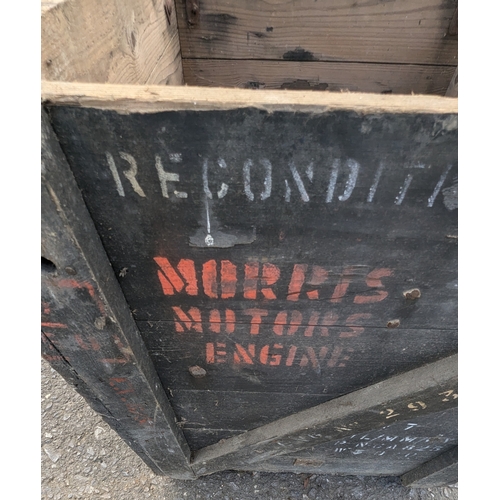 1495 - Large Heavy Wooden Crate With Lifting Rings - Morris Motors Engine Printed On Side - No Lid - 78 x 9... 