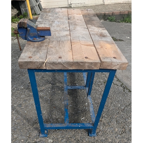 1499 - Metal Framed, Wooden Topped Work Bench With Record No. 1 Engineers Vice Clamp - 84 x 127 x 64cm