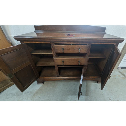 1318 - Victorian Oak Chiffonier Sideboard Server With Carved Detailing And Brass Drop Handles - 2 Drawers A... 