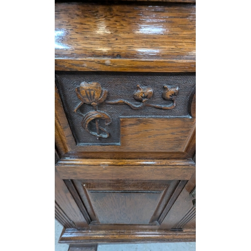 1318 - Victorian Oak Chiffonier Sideboard Server With Carved Detailing And Brass Drop Handles - 2 Drawers A... 