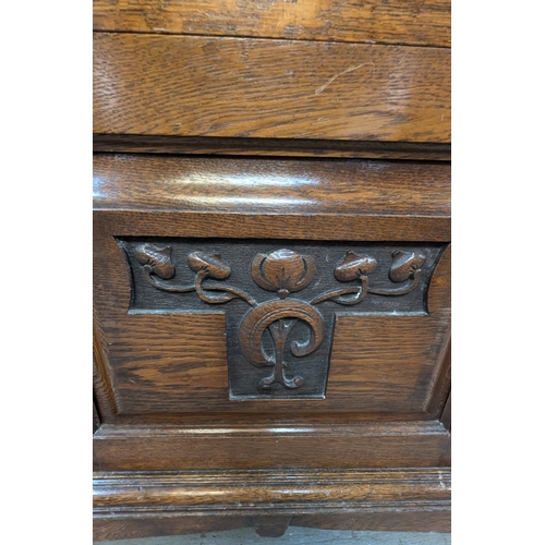 1318 - Victorian Oak Chiffonier Sideboard Server With Carved Detailing And Brass Drop Handles - 2 Drawers A... 