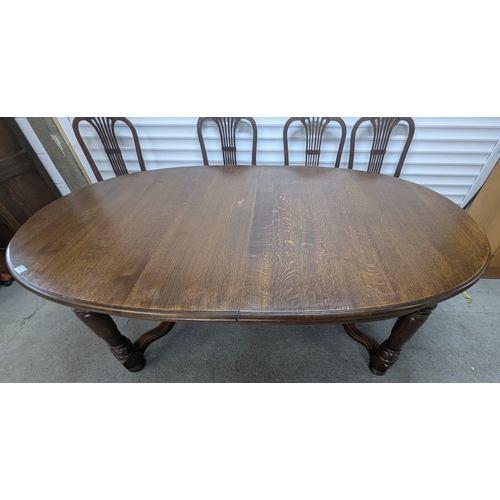 1320 - Extending Oak Dining Table With Turned Legs & 4 Chairs - 76 x 182 (closed) 282 (open) x 110cm