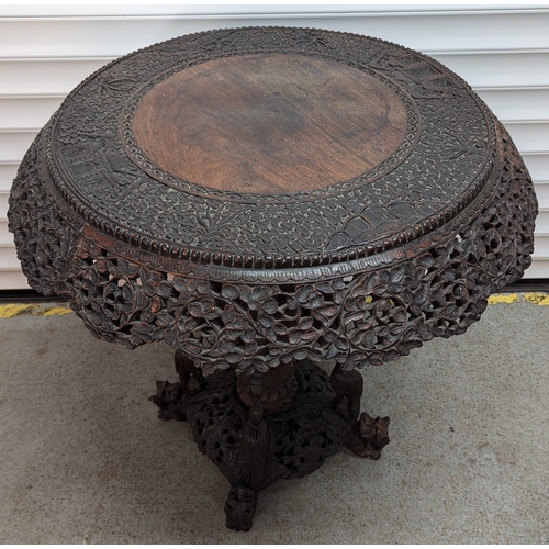 1326 - A 19th Century Anglo-Indian Hardwood Centre Table With Carved Leafwork Animal And Temple Boarder Abo... 