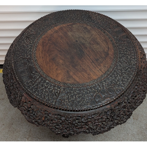 1326 - A 19th Century Anglo-Indian Hardwood Centre Table With Carved Leafwork Animal And Temple Boarder Abo... 