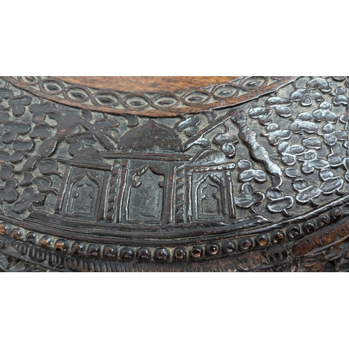 1326 - A 19th Century Anglo-Indian Hardwood Centre Table With Carved Leafwork Animal And Temple Boarder Abo... 