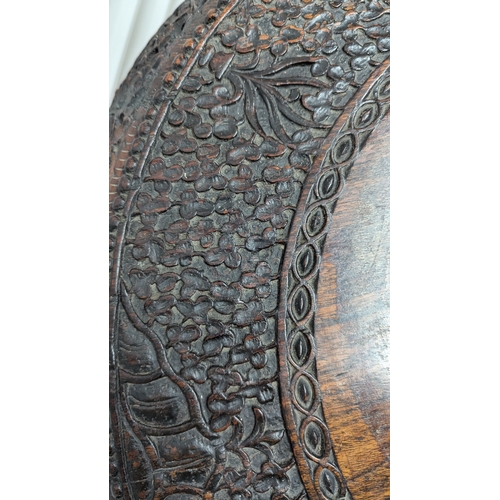 1326 - A 19th Century Anglo-Indian Hardwood Centre Table With Carved Leafwork Animal And Temple Boarder Abo... 