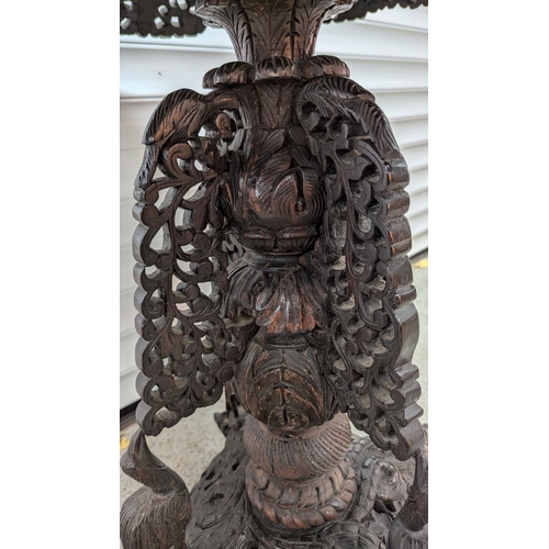 1326 - A 19th Century Anglo-Indian Hardwood Centre Table With Carved Leafwork Animal And Temple Boarder Abo... 