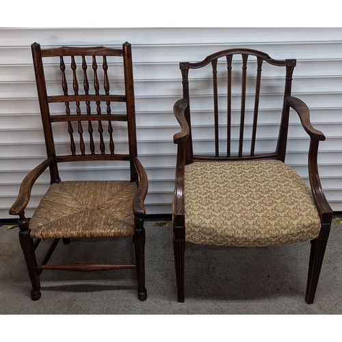 1327 - A Pair Of Unmatching Chairs - One Rush Seated Carver & A Georgian Arm Chair