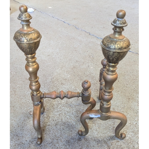 1422 - Pair Of Brass Fire Dogs - 39cm High