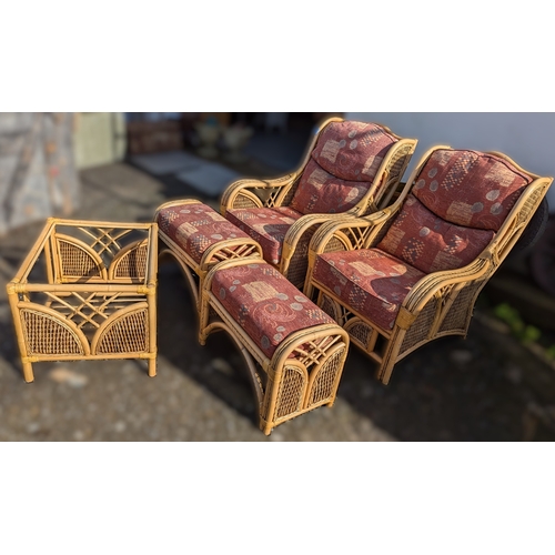 1437 - 2 Conservatory Chairs With Cushions And Footstools - Includes Table Frame With No Glass