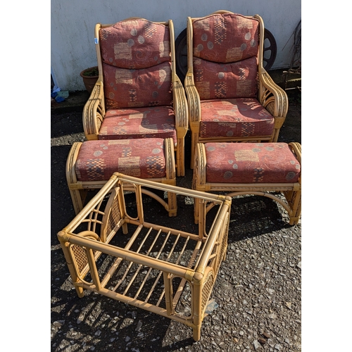 1437 - 2 Conservatory Chairs With Cushions And Footstools - Includes Table Frame With No Glass