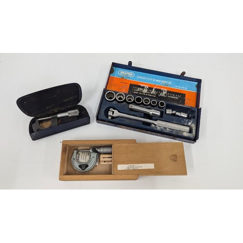 1364 - 2x Micrometers And A Draper Socket Set