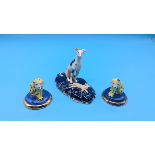 723 - A Pair Of Staffordshire Chelsea Dogs And Greyhound With Hare