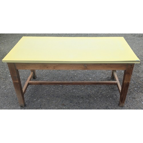 1501 - Antique Framed Table With Yellow Formica Top - With Single Drawer To One End - 75 x 152 x 76cm