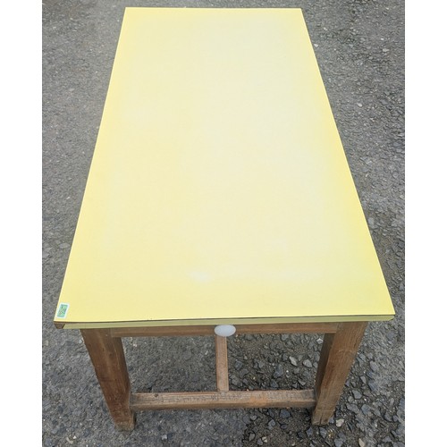 1501 - Antique Framed Table With Yellow Formica Top - With Single Drawer To One End - 75 x 152 x 76cm