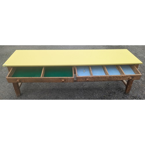 1502 - Very Large Antique Table Frame With Yellow Formica Top - With 2 Drawers