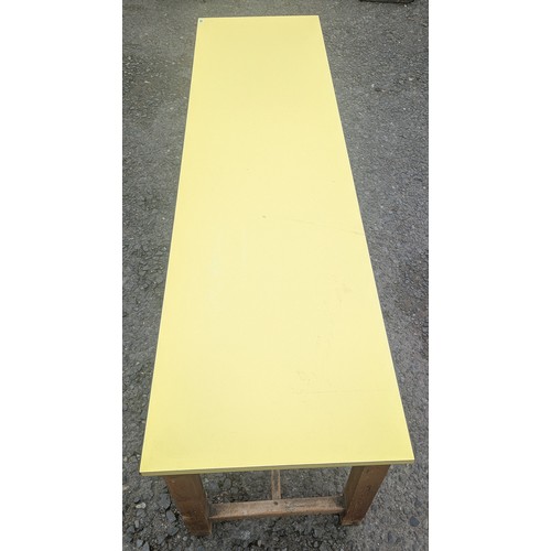 1502 - Very Large Antique Table Frame With Yellow Formica Top - With 2 Drawers