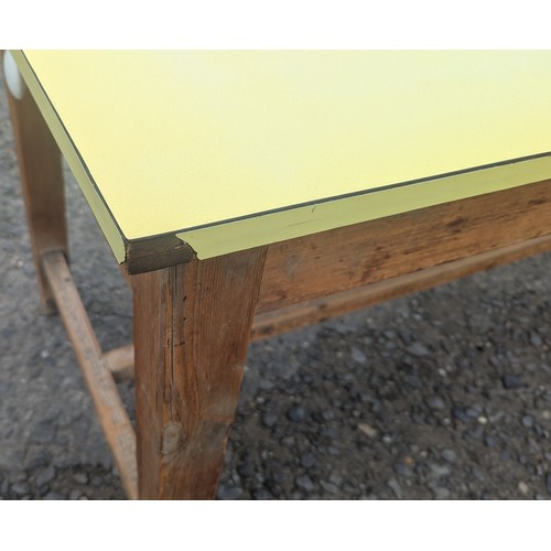 1502 - Very Large Antique Table Frame With Yellow Formica Top - With 2 Drawers