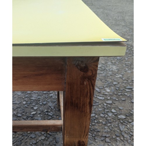 1502 - Very Large Antique Table Frame With Yellow Formica Top - With 2 Drawers