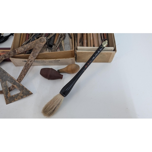 A Quantity of Vintage Writing and Painting Equipment Inc. Brushes