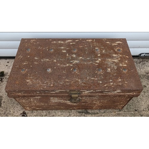 1457B - Antique Metal Trunk - 33 x 70 x 39cm